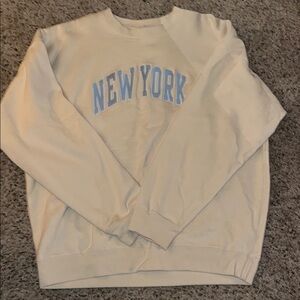 Brandy Melville Cream and Blue Crewneck Sweater